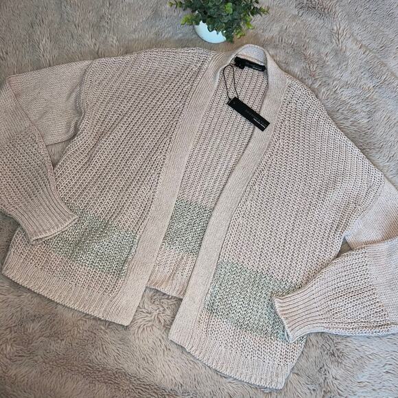 NWT 360 Sweater Italian Yarn Linen-Blend Open Knit Cardigan Size Medium - Picture 5 of 13